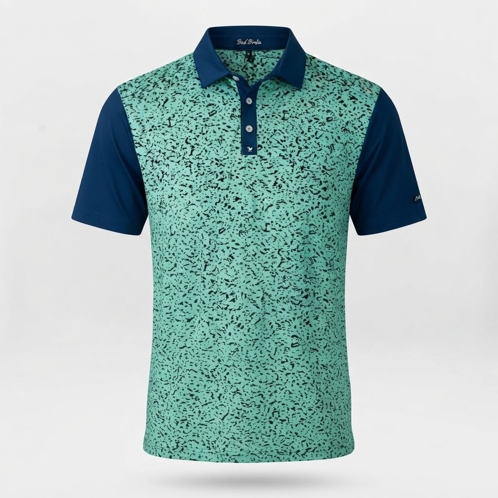 NWT Bad Birdie Mens Size S Blue Mint Abstract Camo Core Performance Golf Polo